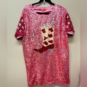 Simply southern pink sequin dress with cowboy boot L/XL